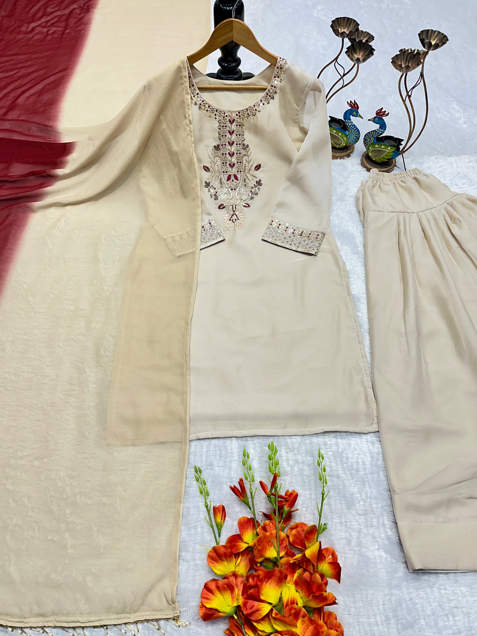 The Cinematic Cream & Ruby Salwar Set